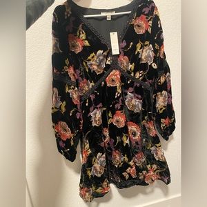 Velvet Floral Long Sleeve Dress